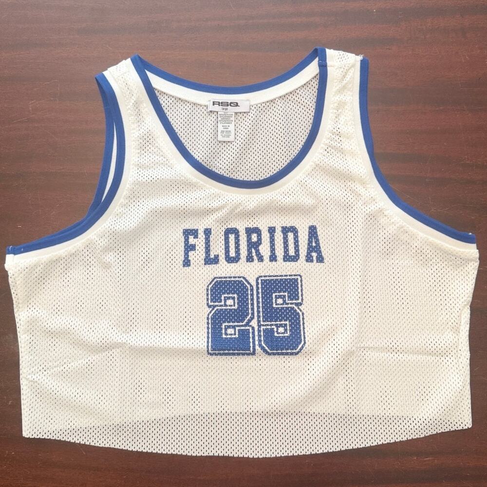 RSQ New | Florida 25 Cropped White Mesh Tank Top Basketball Jersey with blue | L